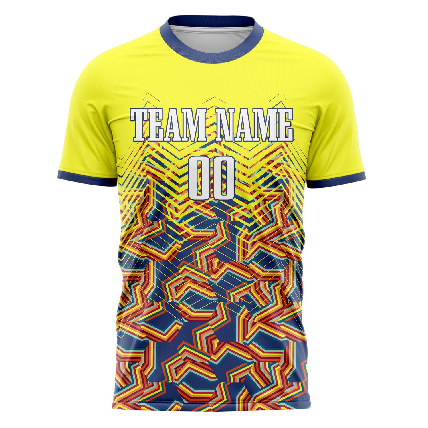 Custom Yellow Navy Pattern Soccer Jersey