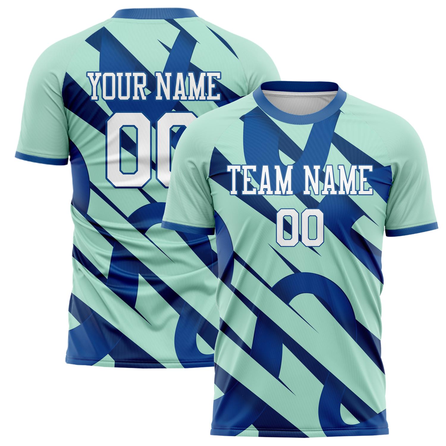 Custom Teal Blue Pattern Soccer Jersey FT02240809JC025