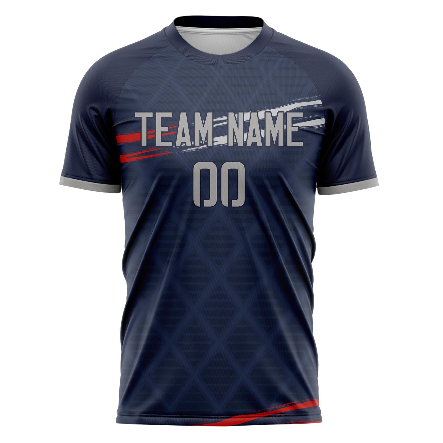 Custom Navy Gray Pattern Soccer Jersey