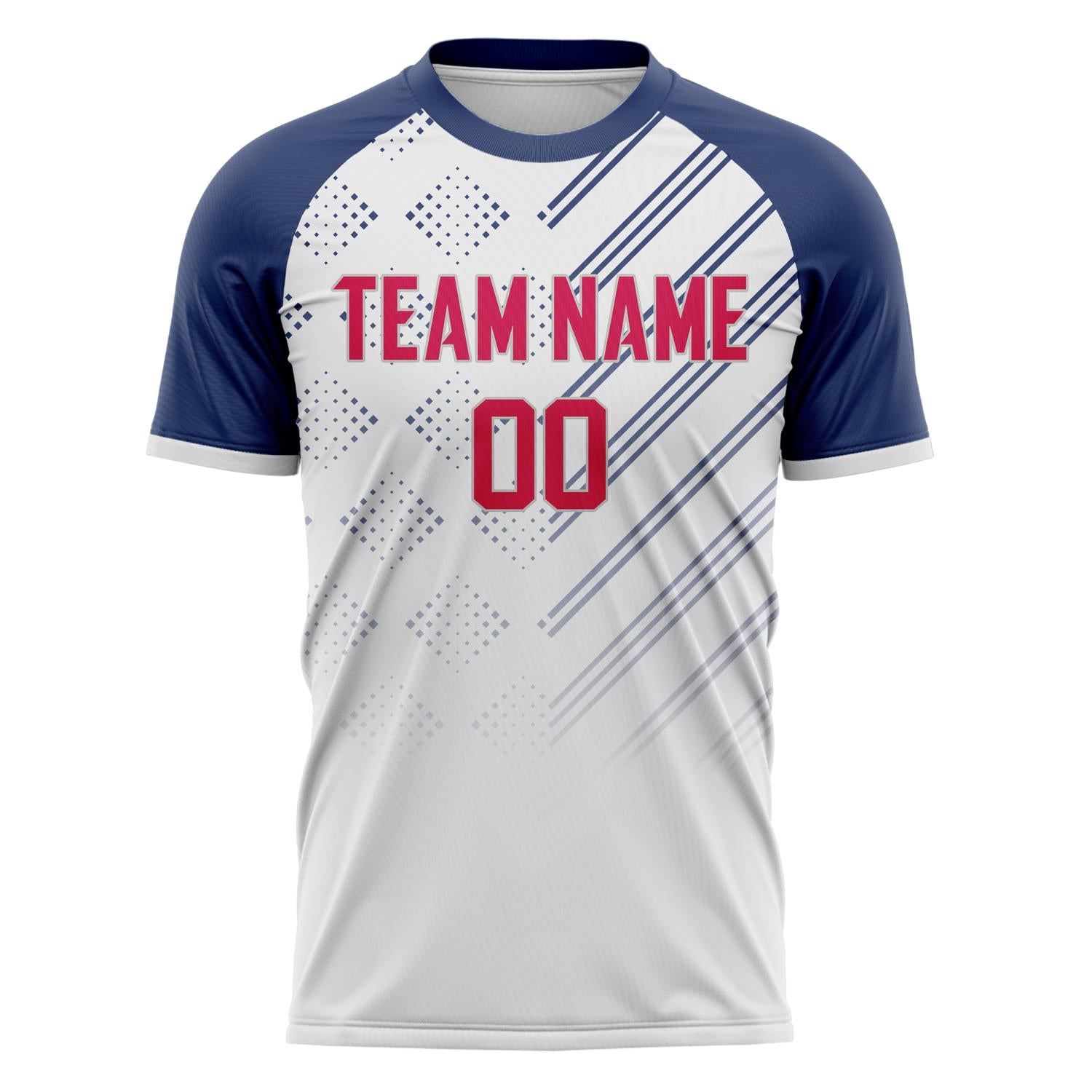 Custom White Navy Pattern Soccer Jersey