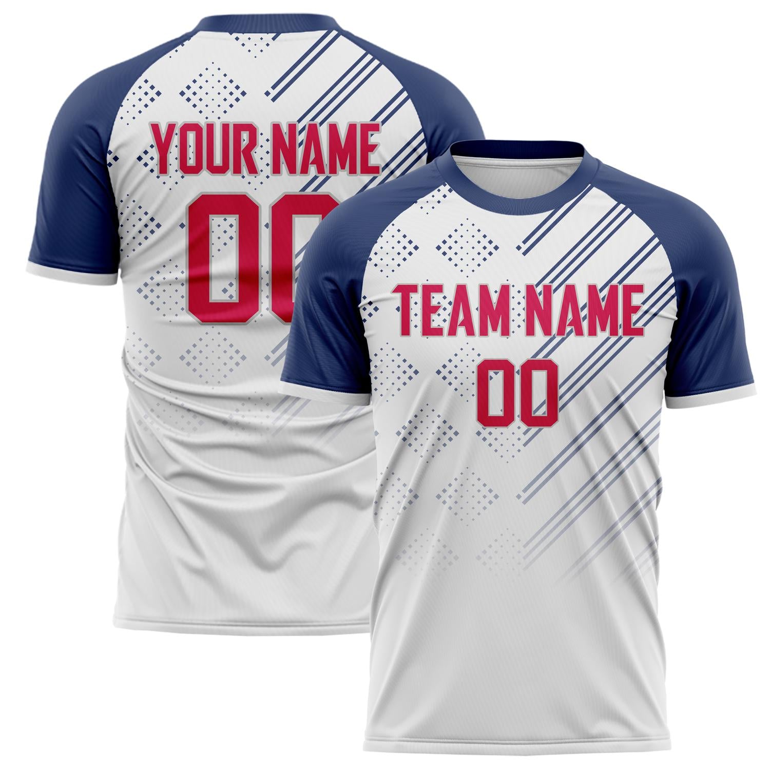 Custom White Navy Pattern Soccer Jersey FT02240809JC029