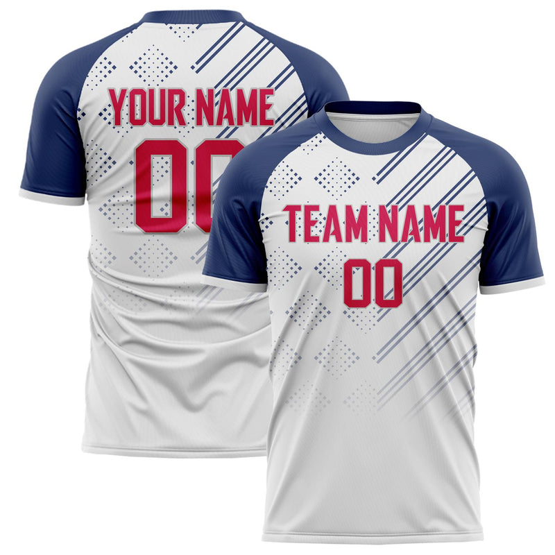 Custom White Navy Pattern Soccer Jersey FT02240809JC029