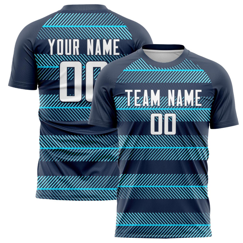 Custom Navy Blue Pattern Soccer Jersey FT02240809JC030