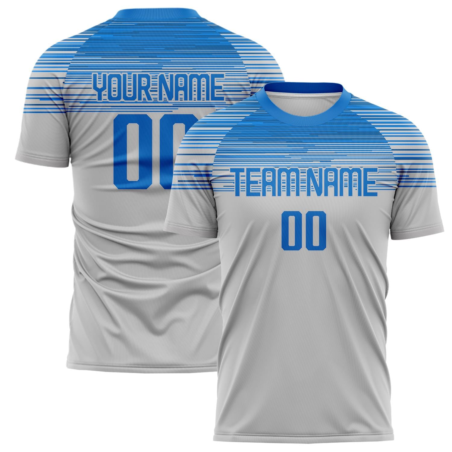 Custom Gray Blue Pattern Soccer Jersey FT02240809JC031