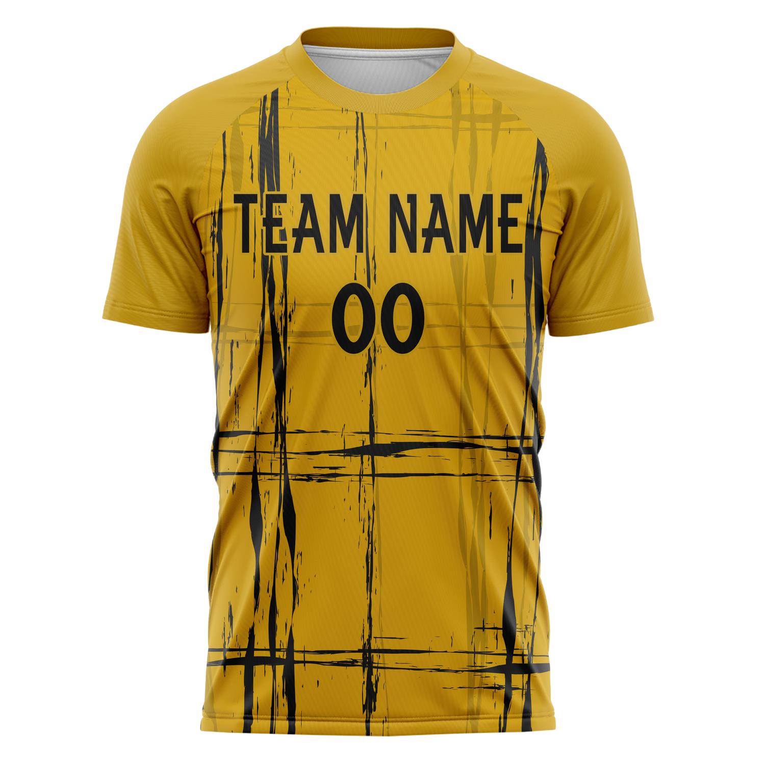 Custom Old Gold Black Pattern Soccer Jersey