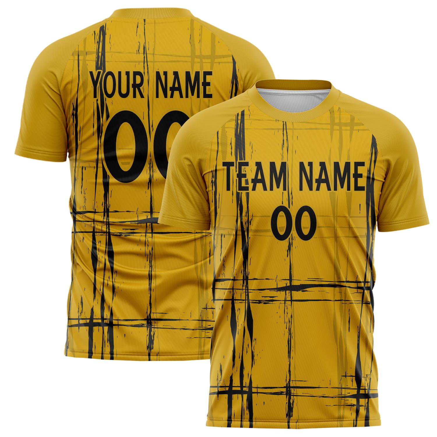 Custom Old Gold Black Pattern Soccer Jersey FT02240809JC032