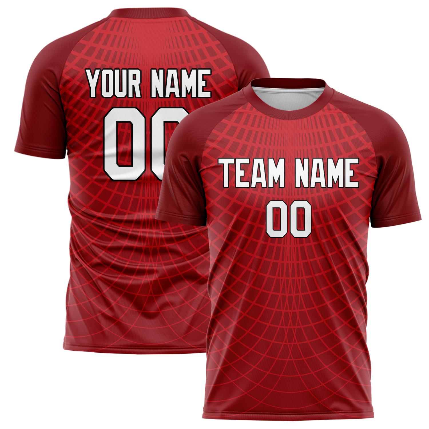 Custom Red White Pattern Soccer Jersey FT02240809JC035