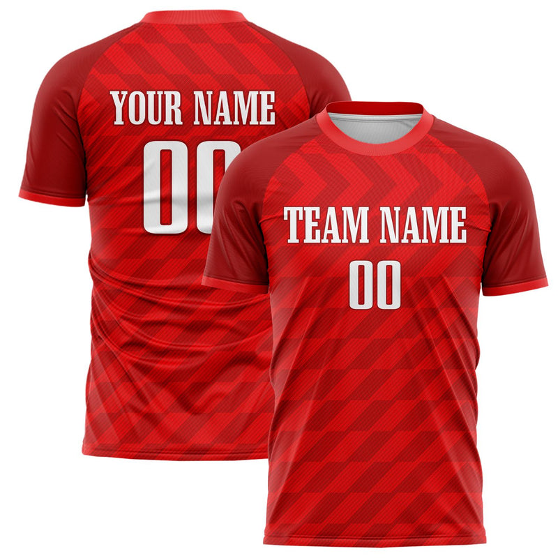 Custom Red White Pattern Soccer Jersey FT02240809JC038