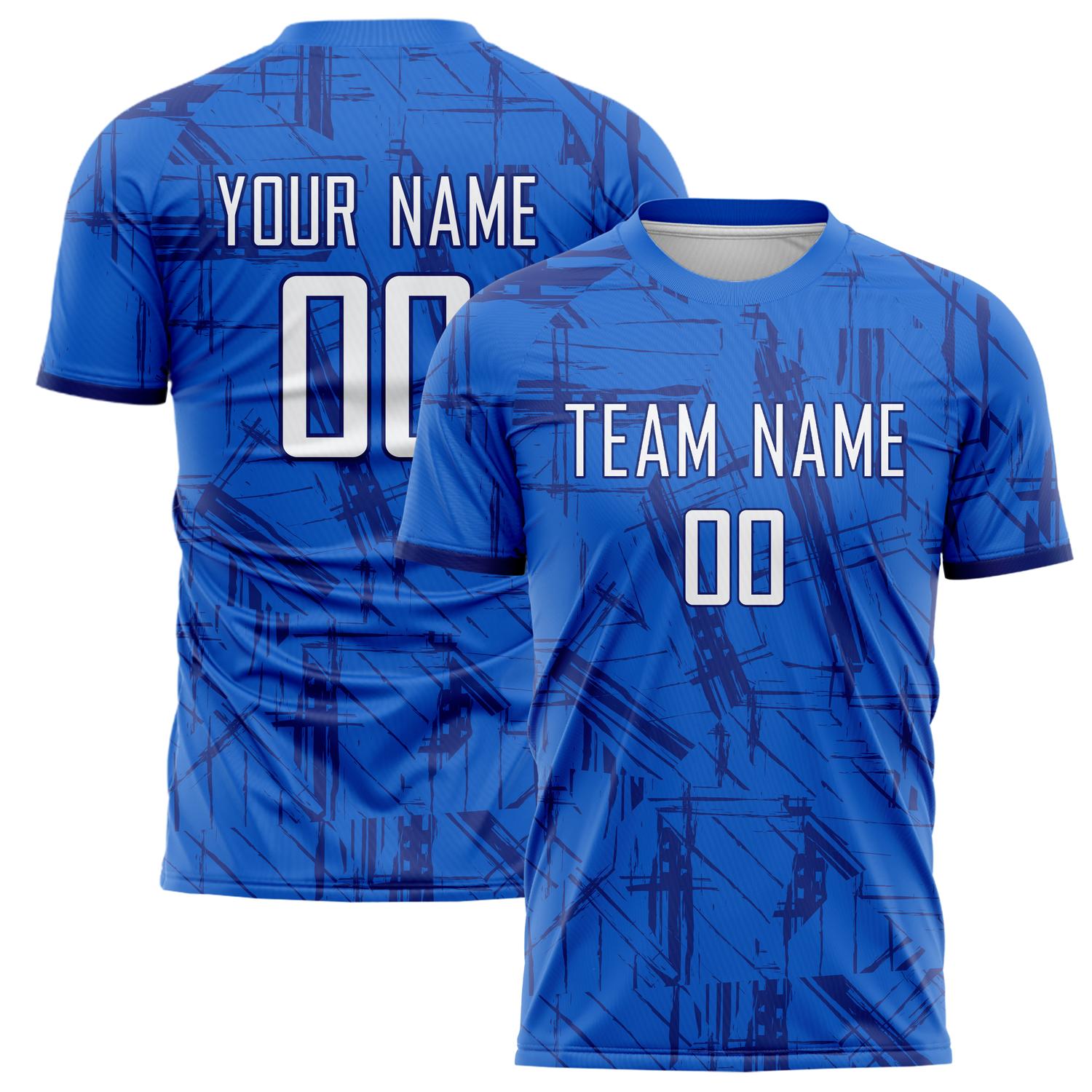 Custom Blue White Pattern Soccer Jersey FT02240809JC039