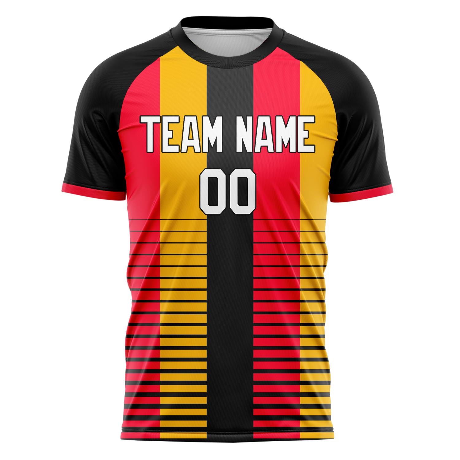 Custom Black Red Pattern Soccer Jersey