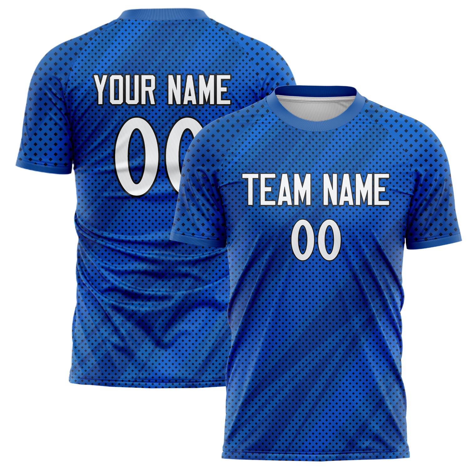 Custom Blue White Pattern Soccer Jersey FT02240809JC047