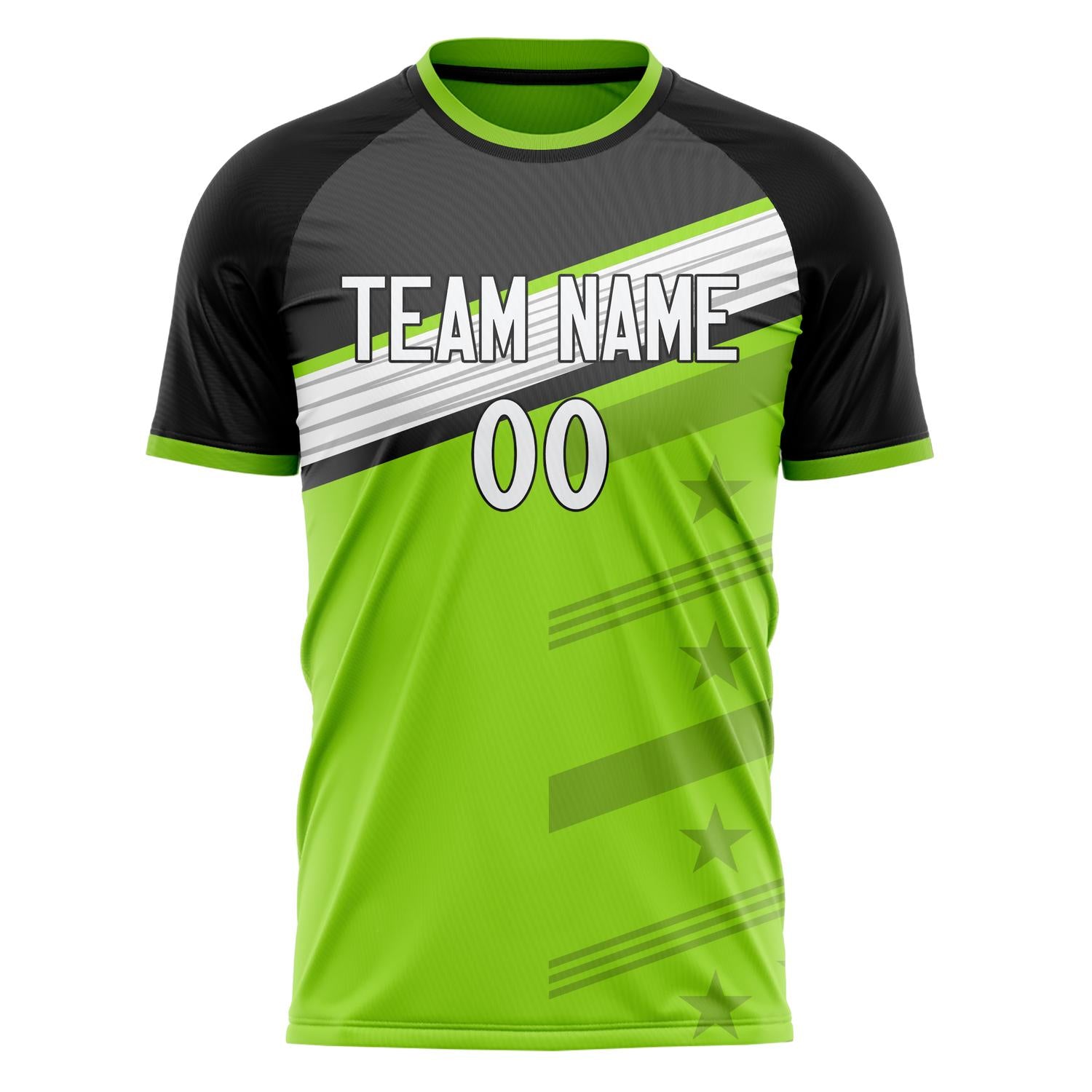 Custom Black Neon Green Pattern Soccer Jersey