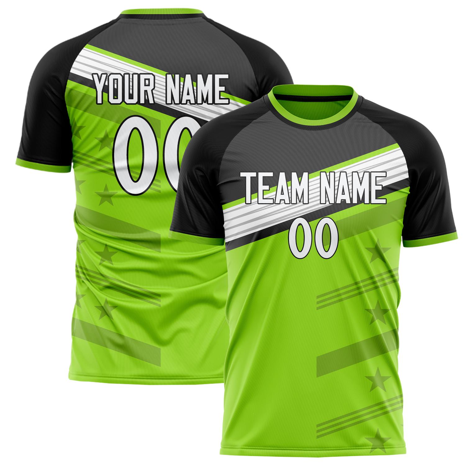 Custom Black Neon Green Pattern Soccer Jersey FT02240809JC048