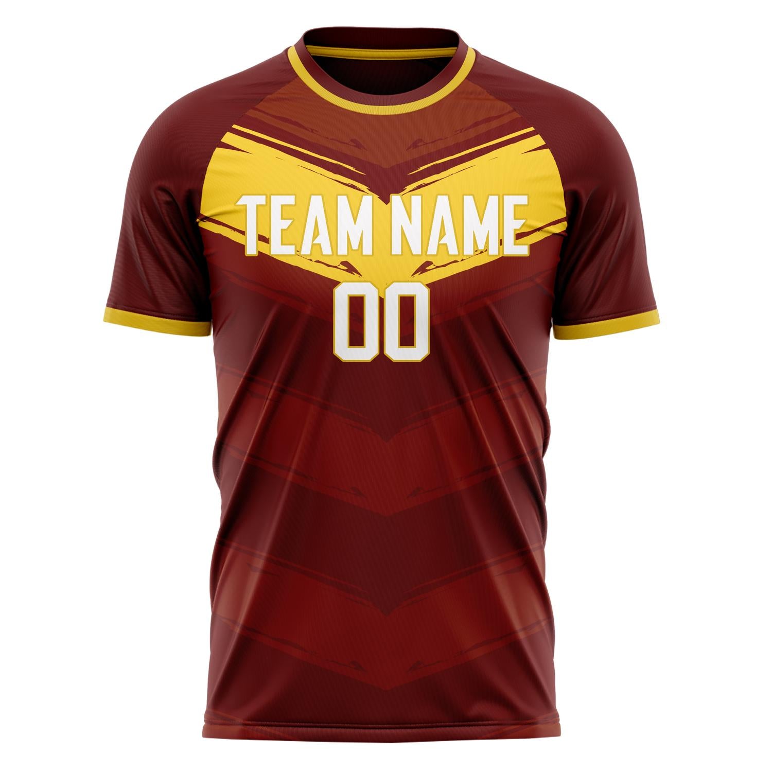 Custom Red Gold Pattern Soccer Jersey