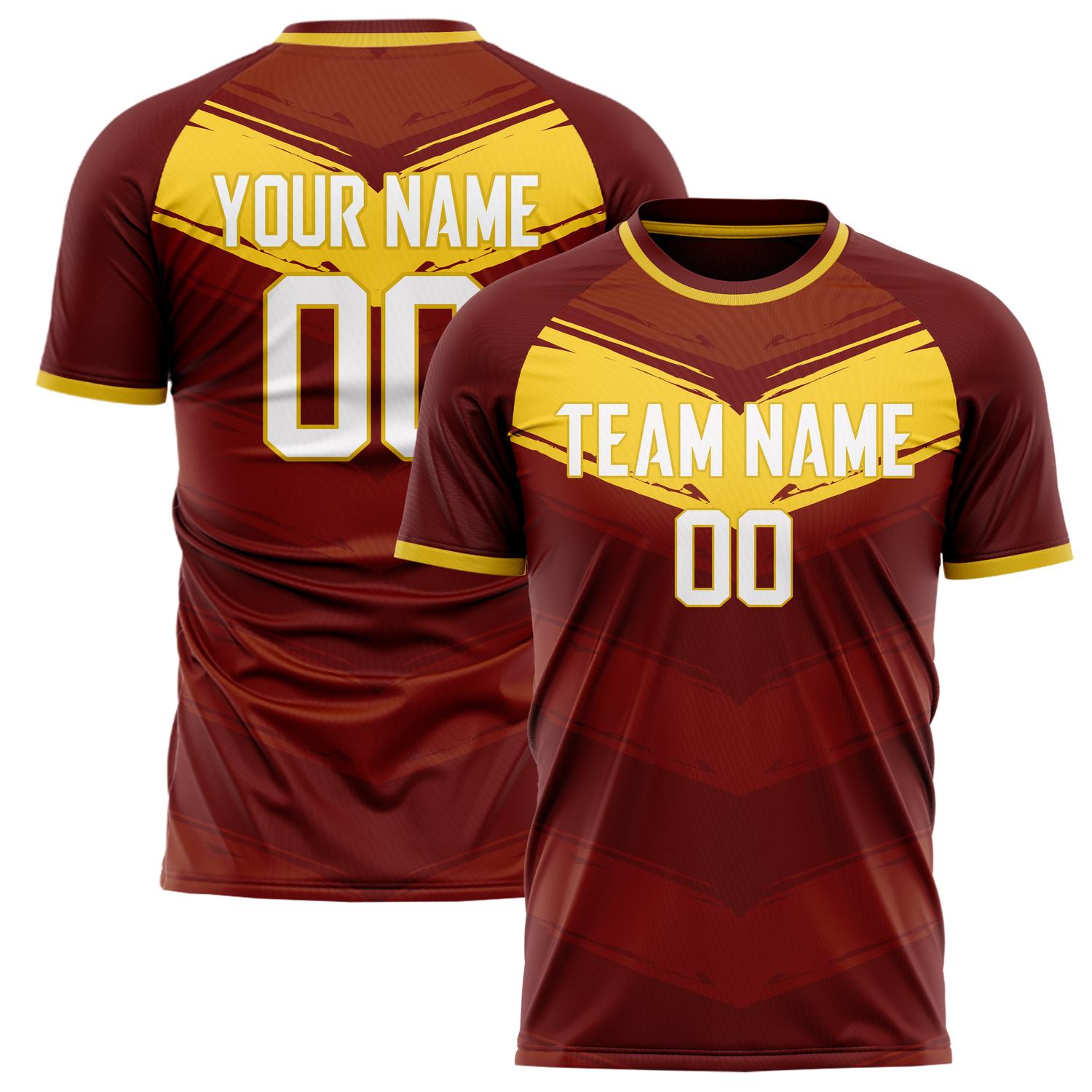 Custom Red Gold Pattern Soccer Jersey FT02240809JC049