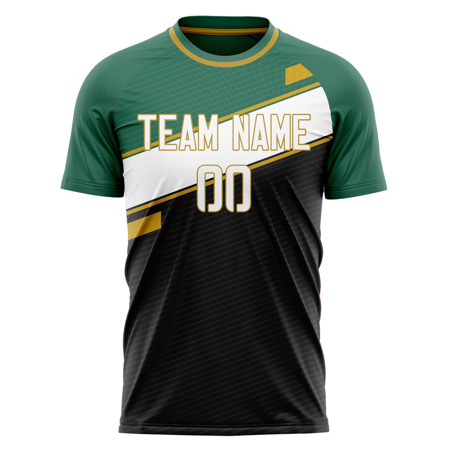 Custom Black Green Pattern Soccer Jersey