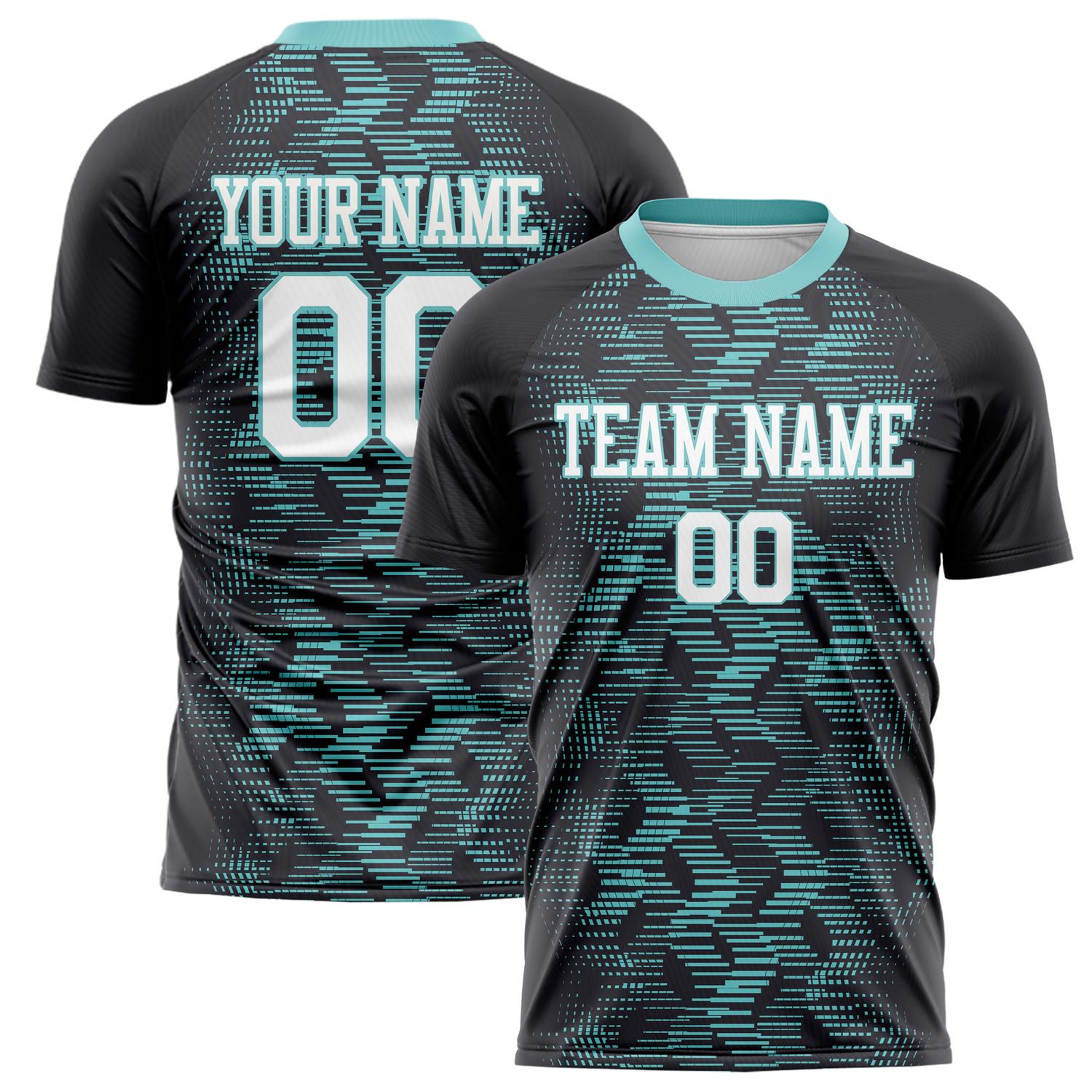 Custom Black Light Blue Pattern Soccer Jersey FT02240809JC052