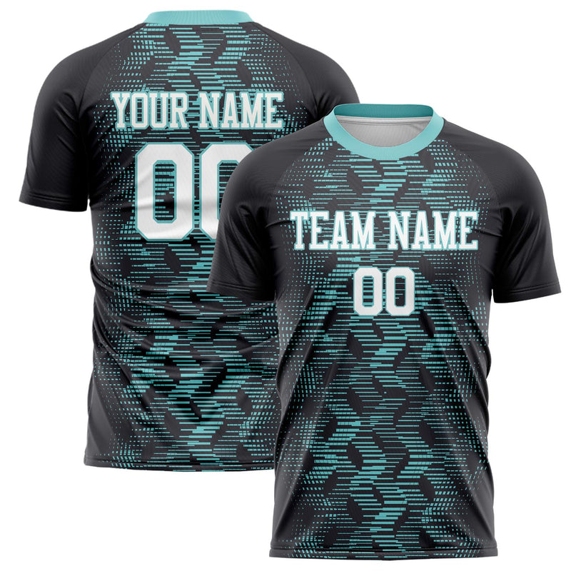Custom Black Light Blue Pattern Soccer Jersey FT02240809JC052