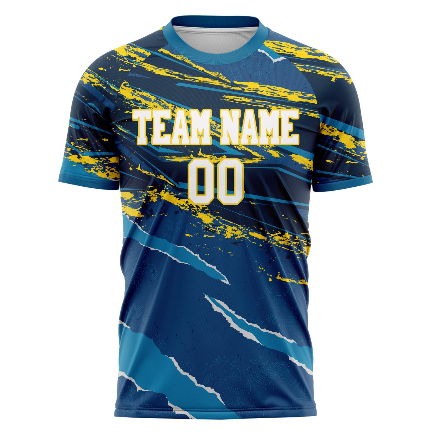 Custom Navy Gold Pattern Soccer Jersey