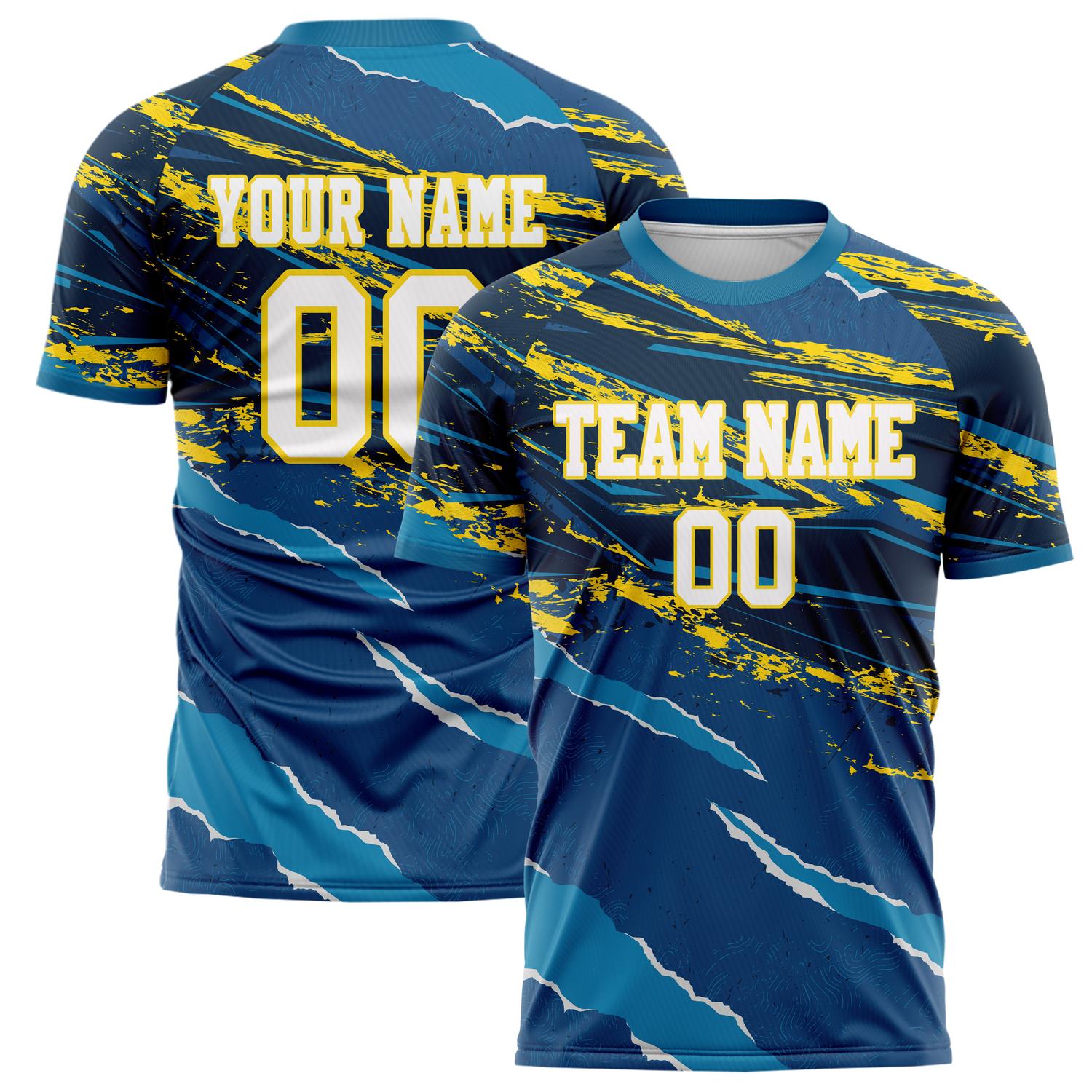 Custom Navy Gold Pattern Soccer Jersey FT02240809JC053