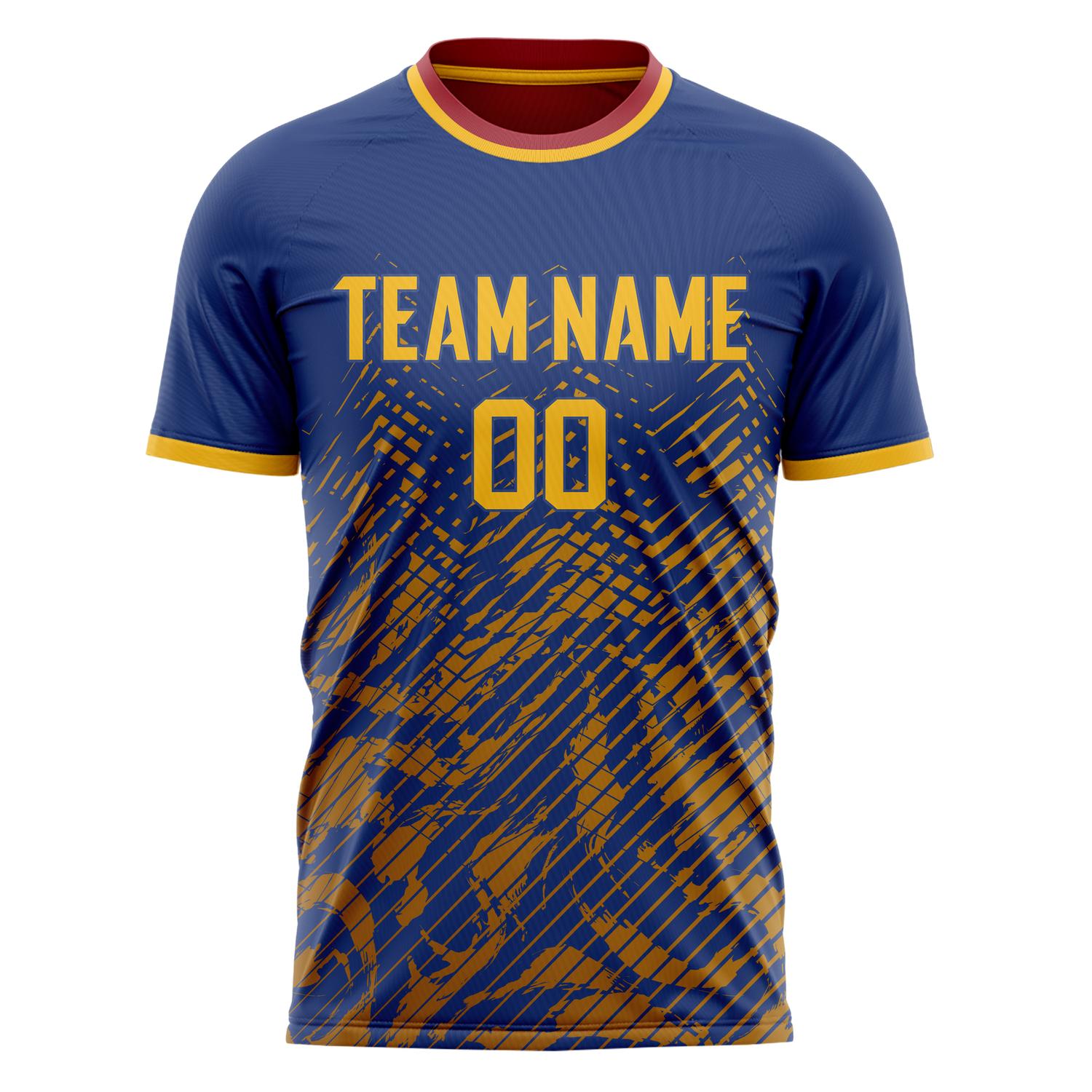 Custom Navy Gold Pattern Soccer Jersey