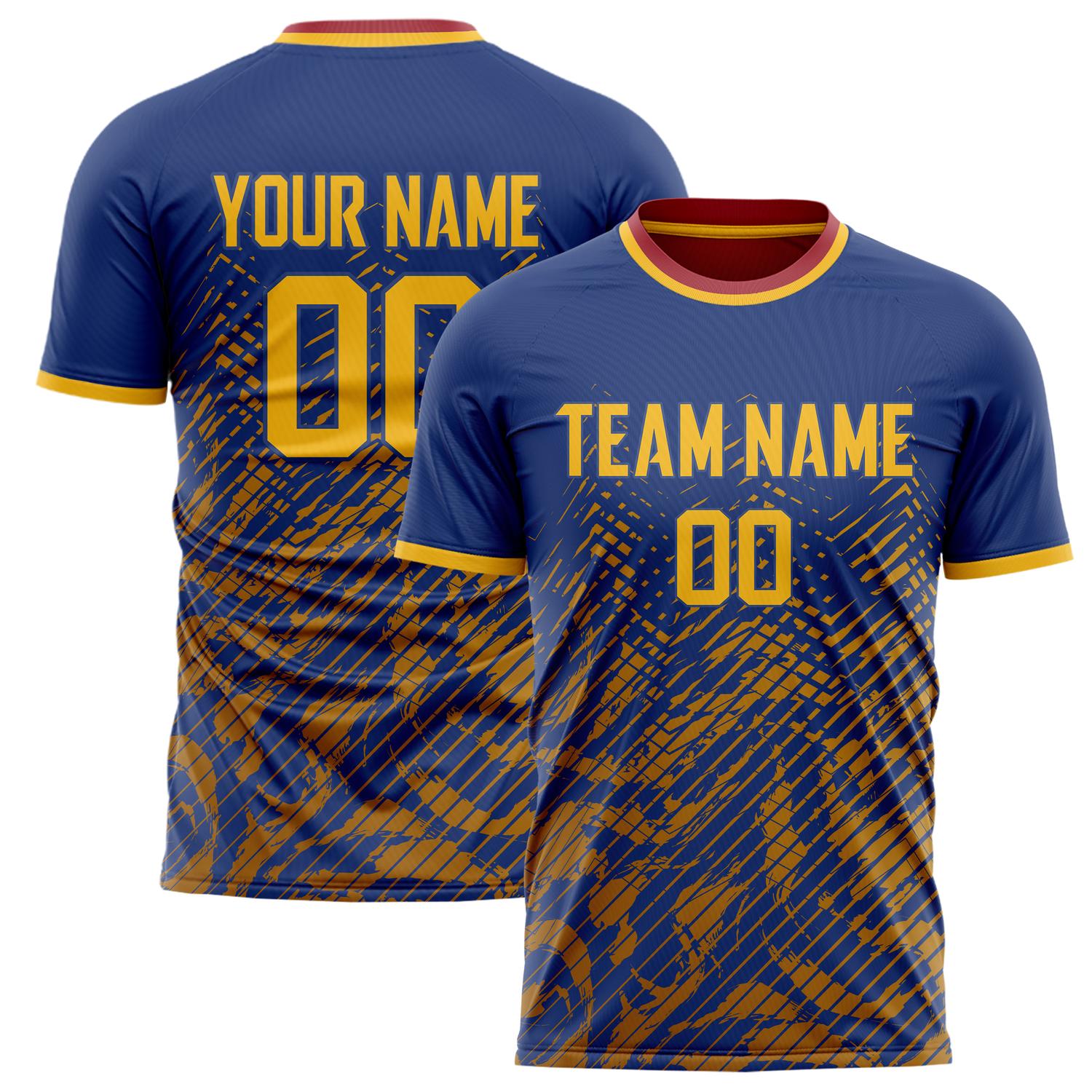 Custom Navy Gold Pattern Soccer Jersey FT02240809JC054