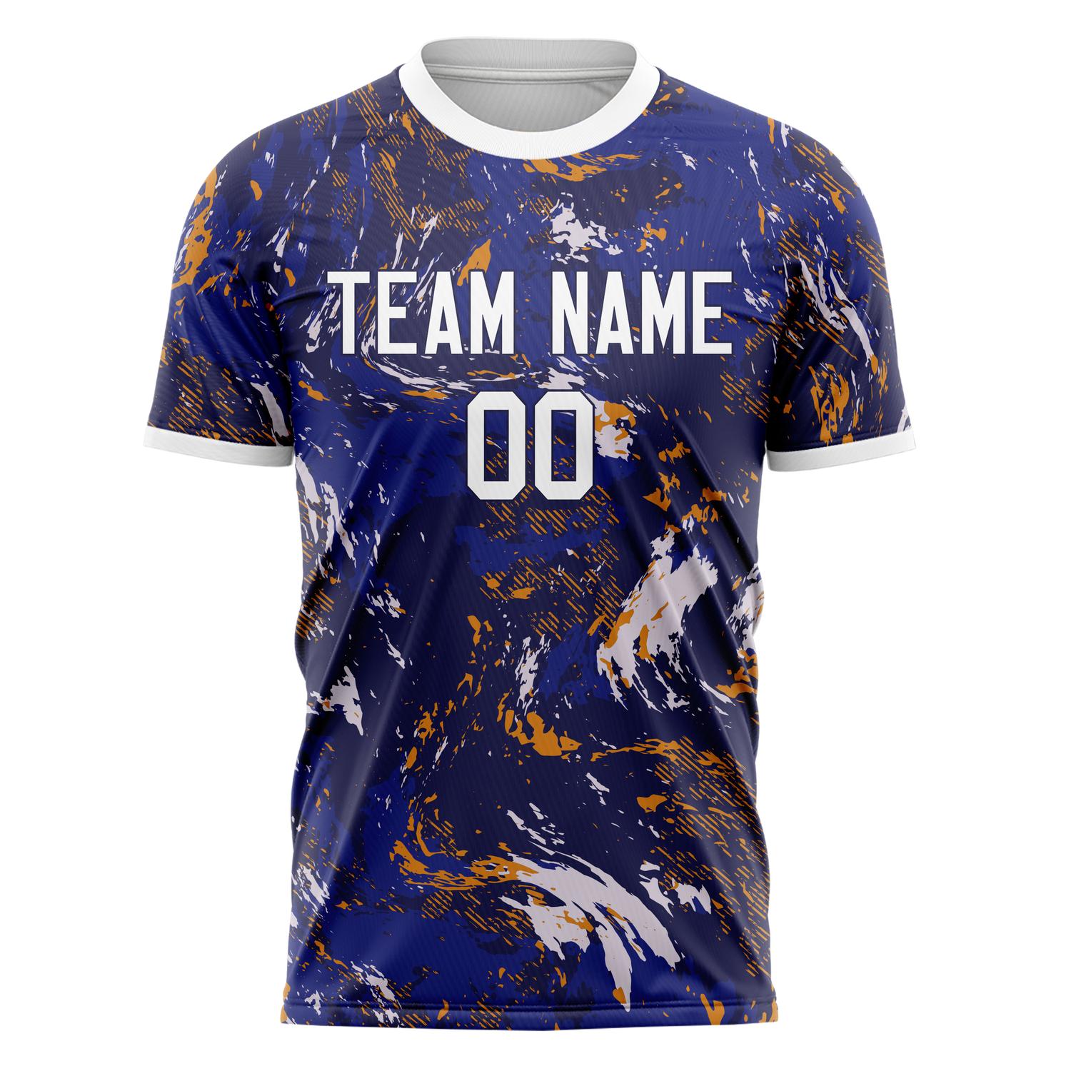 Custom Navy White Pattern Soccer Jersey