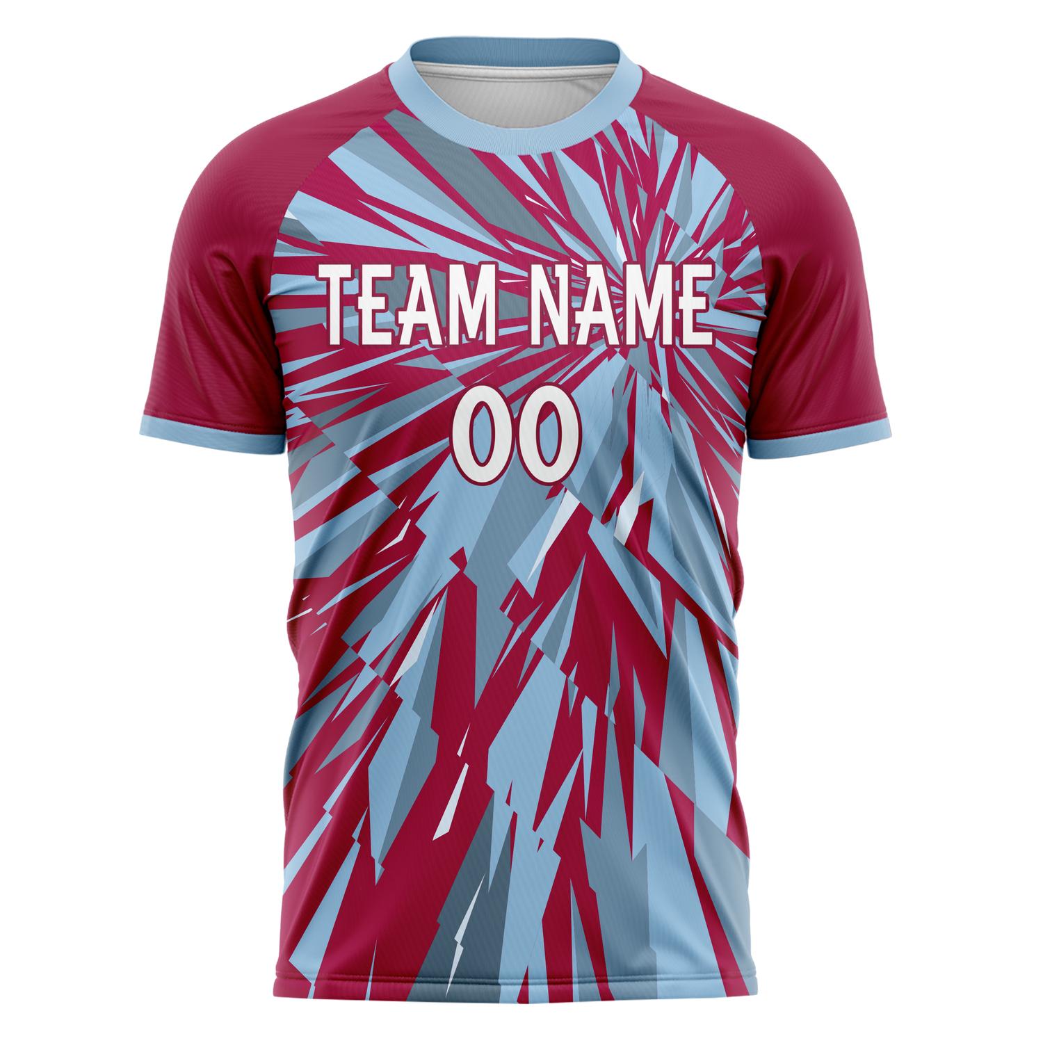 Custom Red Light Blue Pattern Soccer Jersey