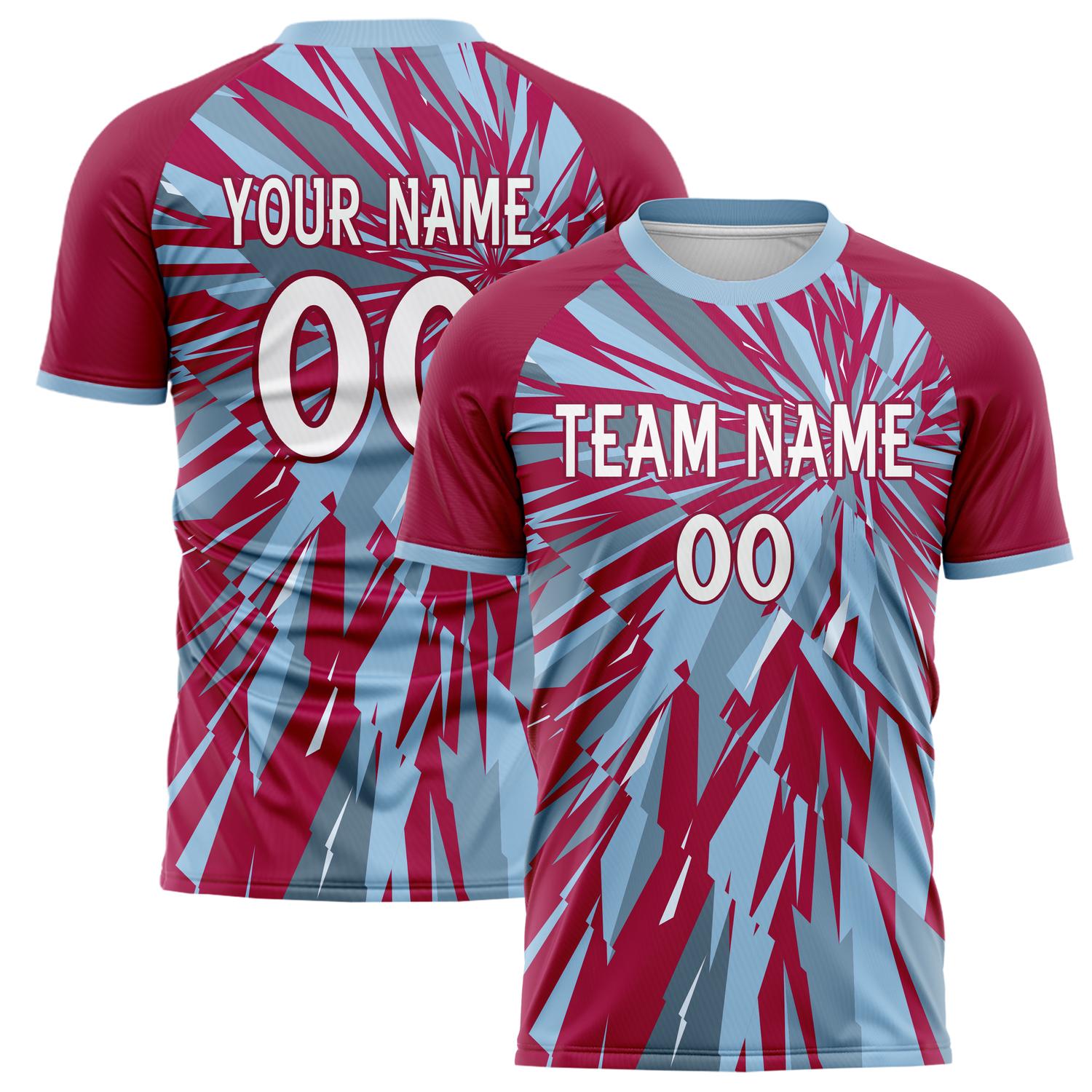 Custom Red Light Blue Pattern Soccer Jersey FT02240809JC058