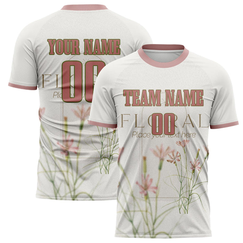 Custom White Pink Pattern Soccer Jersey FT02240809JC066