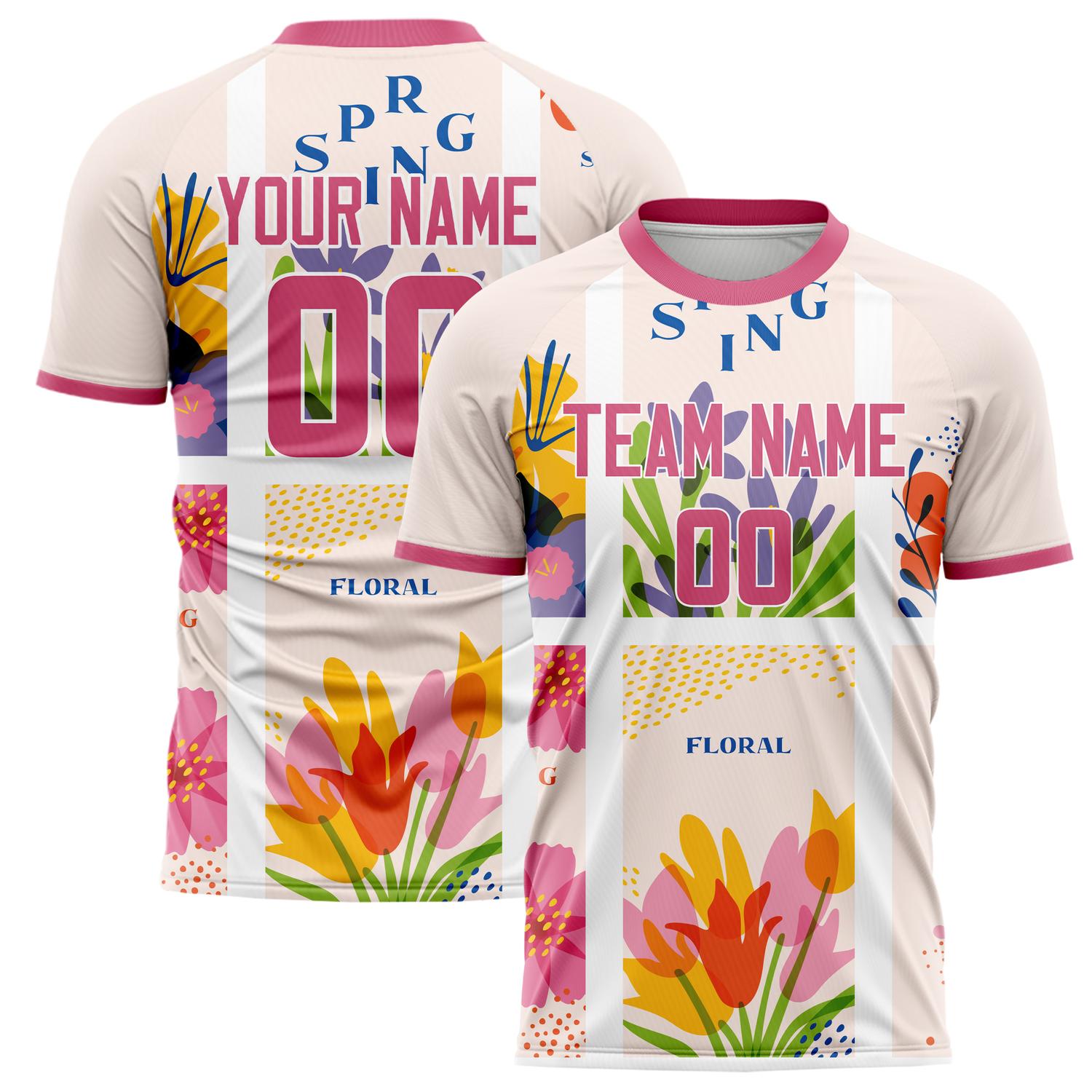 Custom White Pink Pattern Soccer Jersey FT02240809JC067