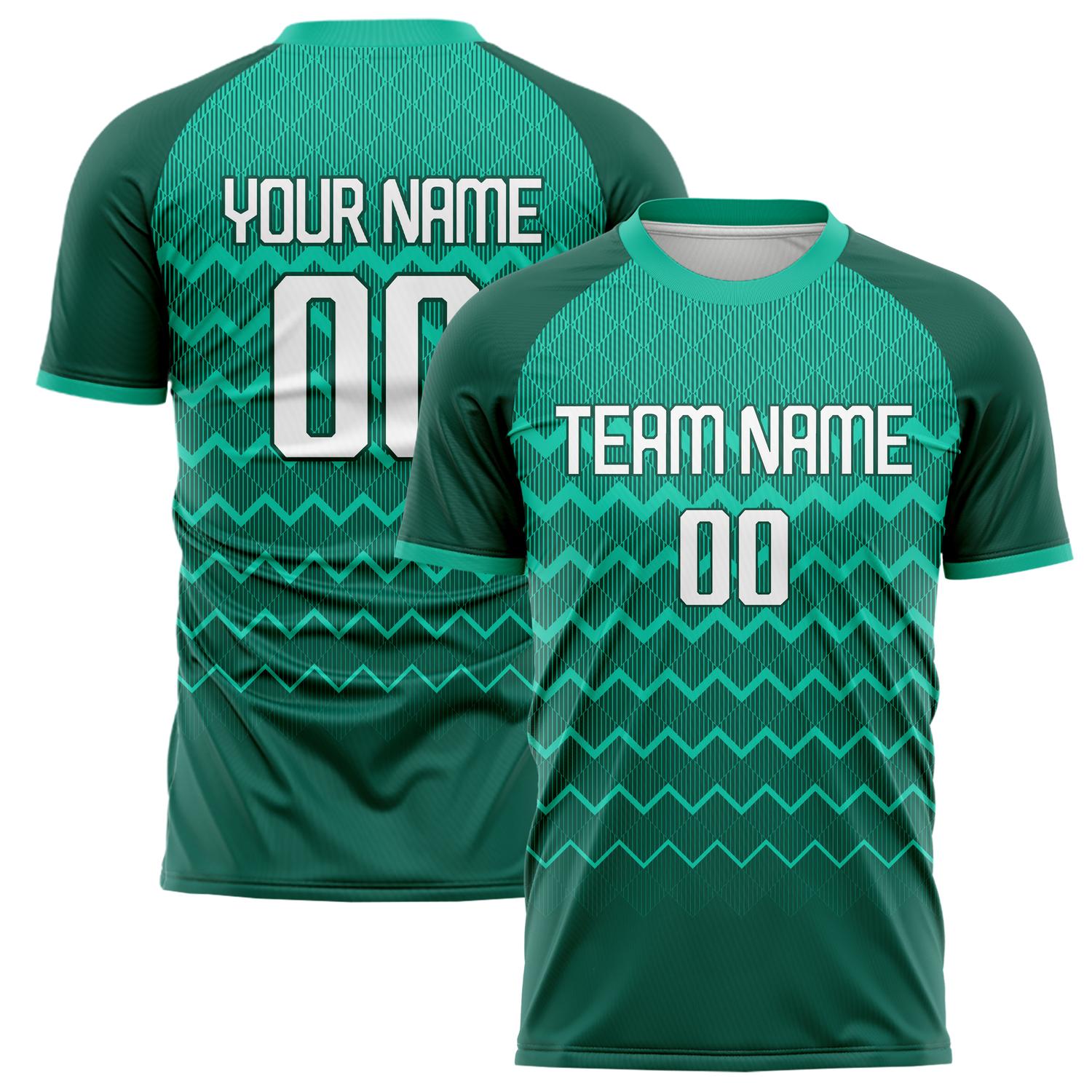 Custom Teal White Pattern Soccer Jersey FT02240809JC068
