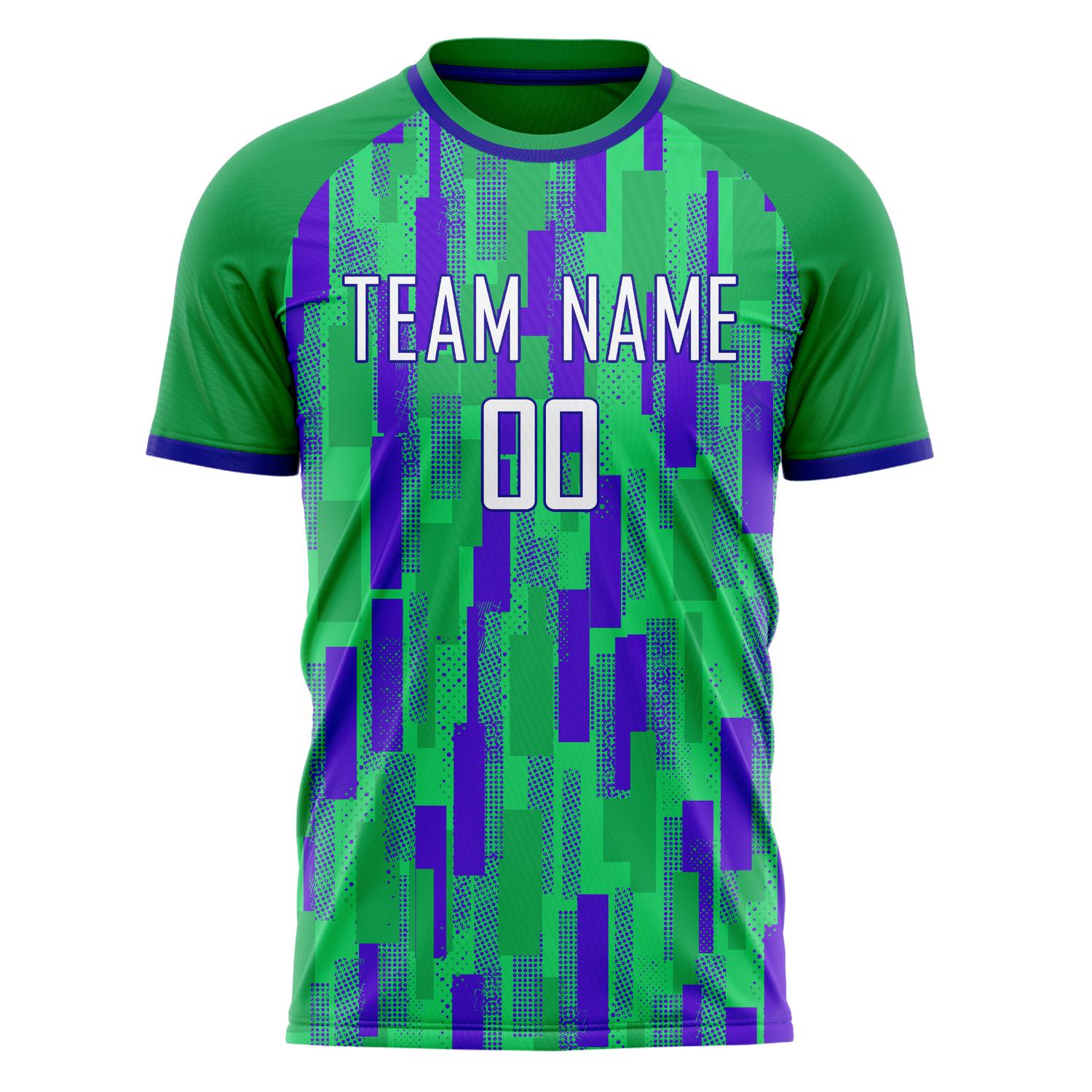 Custom Green Purple Pattern Soccer Jersey