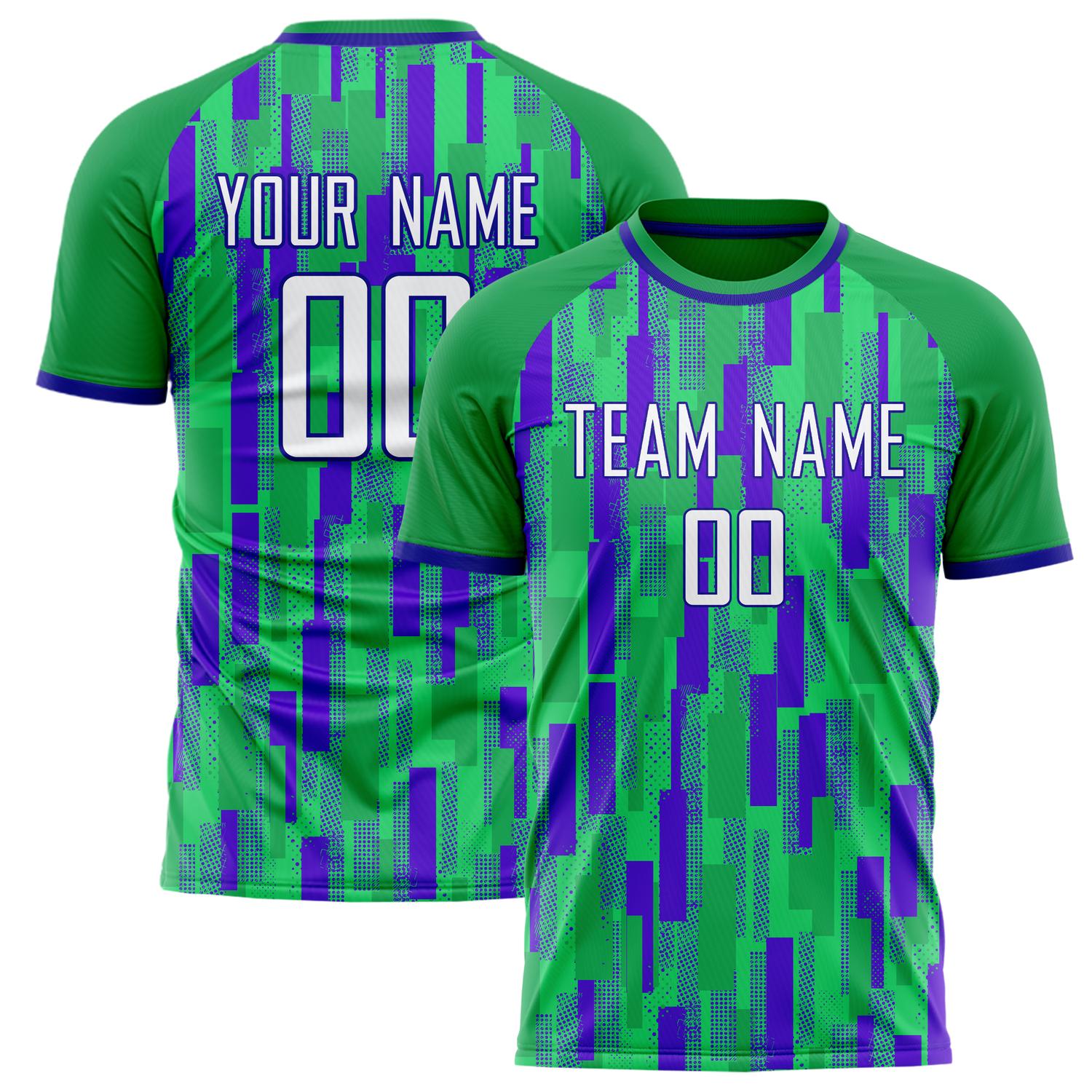 Custom Green Purple Pattern Soccer Jersey FT02240809JC070