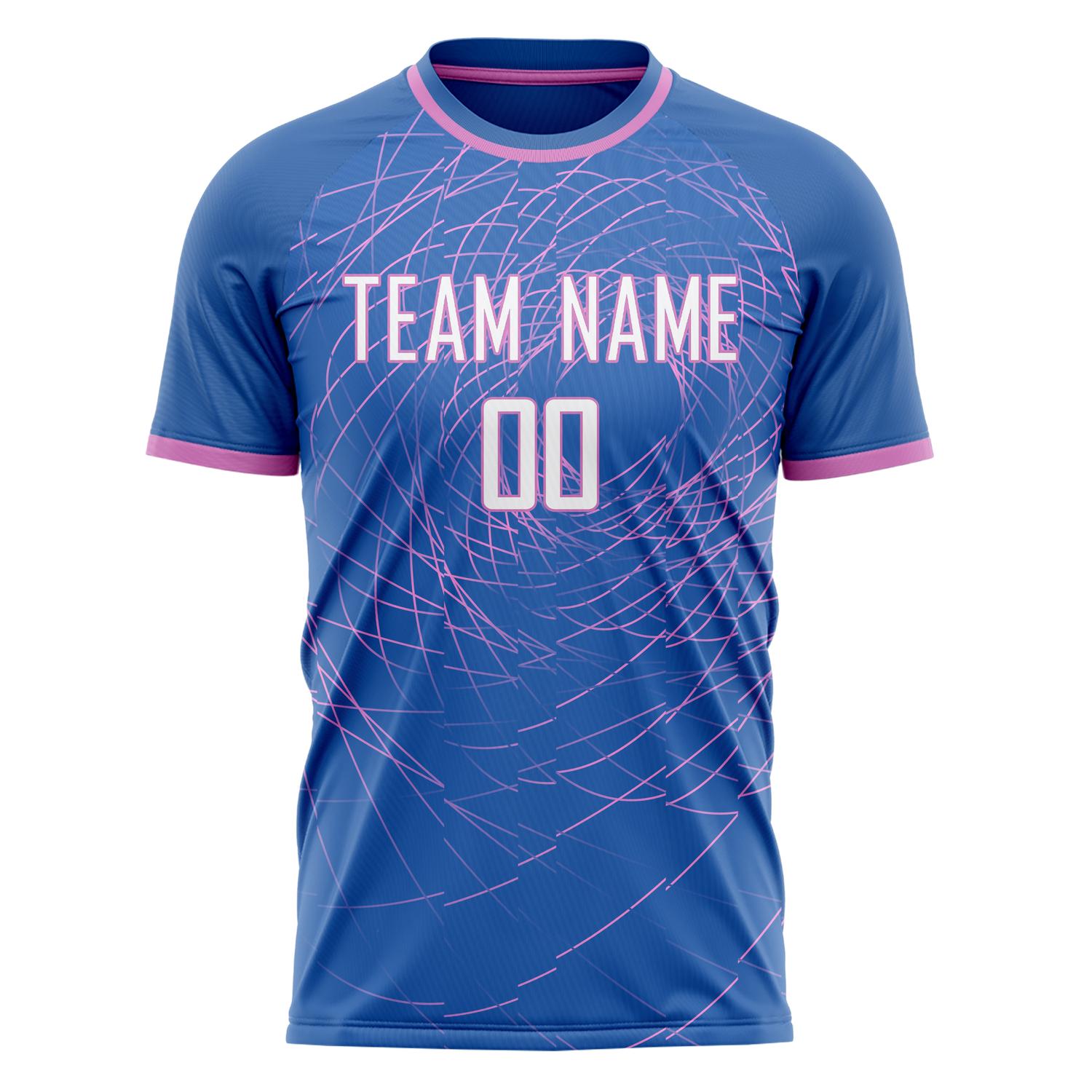 Custom Navy Pink Pattern Soccer Jersey