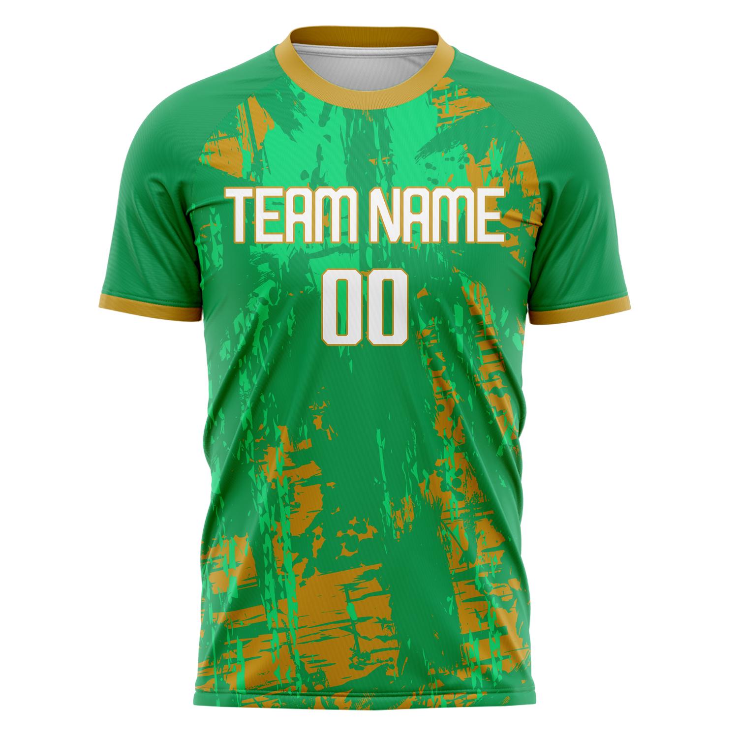 Custom Kelly Green Old Gold Pattern Soccer Jersey