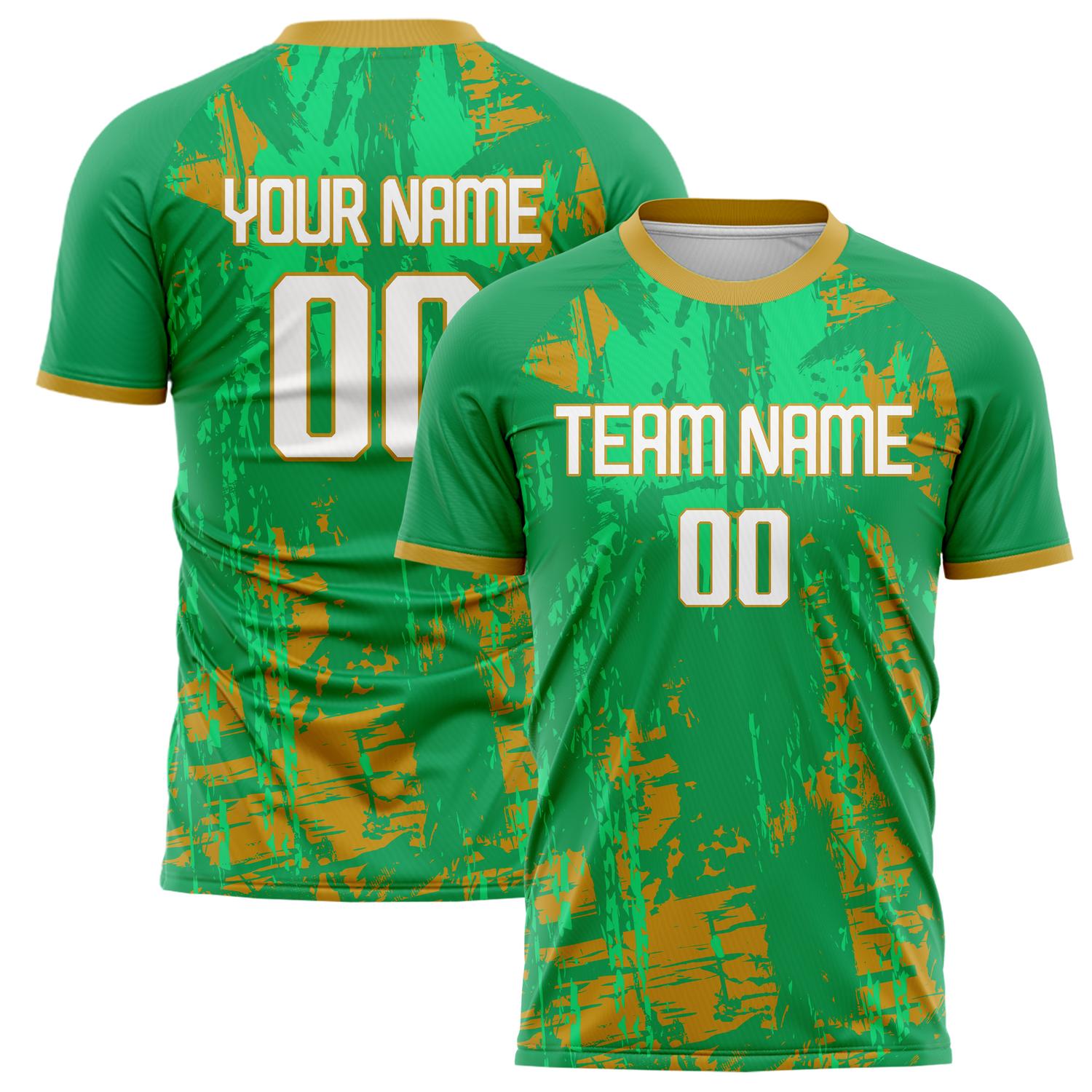 Custom Kelly Green Old Gold Pattern Soccer Jersey FT02240809JC072