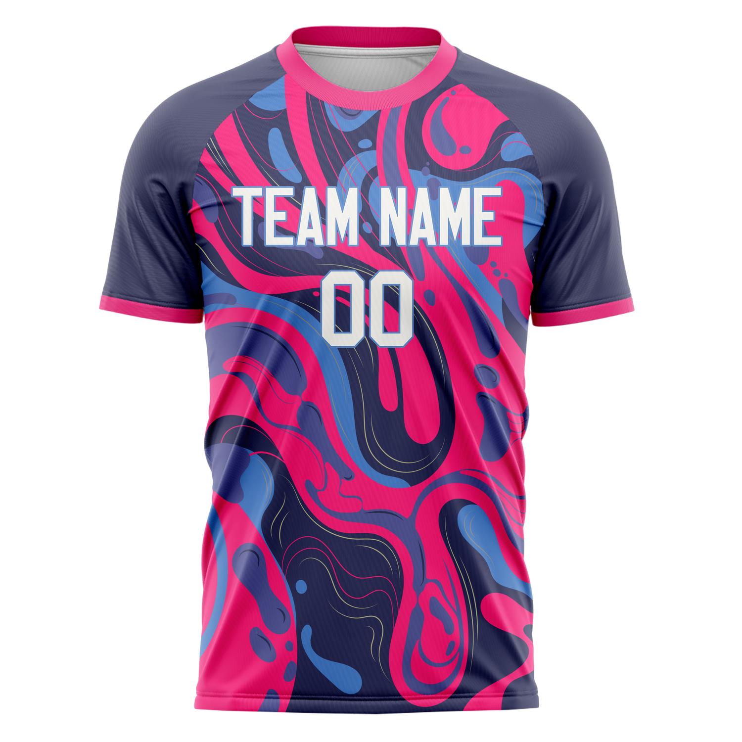 Custom Pink Navy Pattern Soccer Jersey