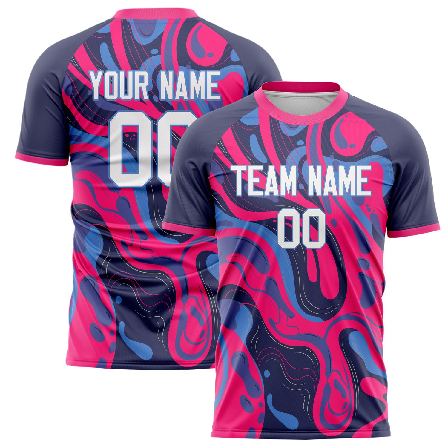 Custom Pink Navy Pattern Soccer Jersey FT02240809JC073