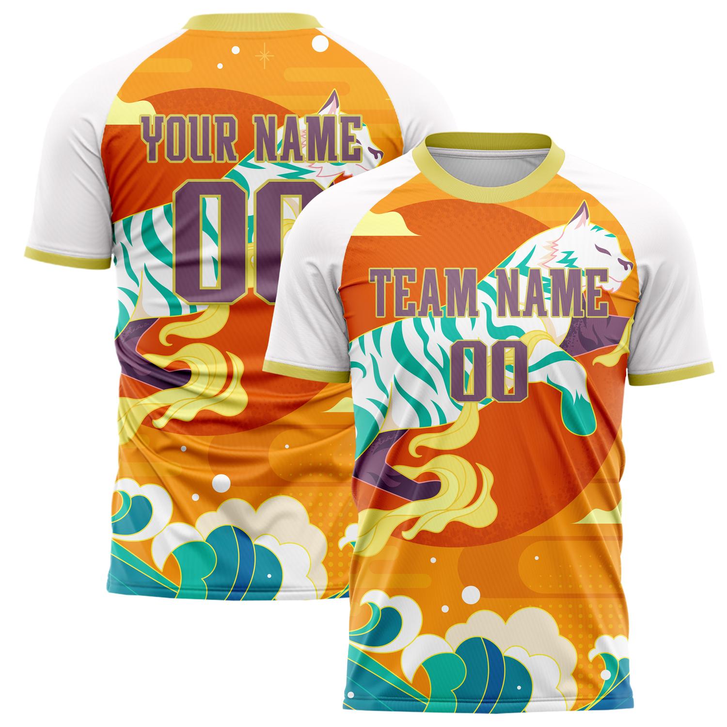 Custom White Orange Pattern Soccer Jersey FT02240809JC076