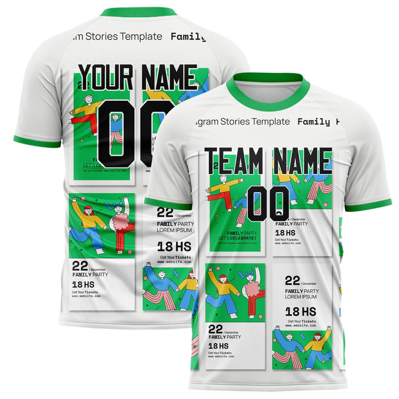 Custom White Kelly Green Pattern Soccer Jersey FT02240809JC078