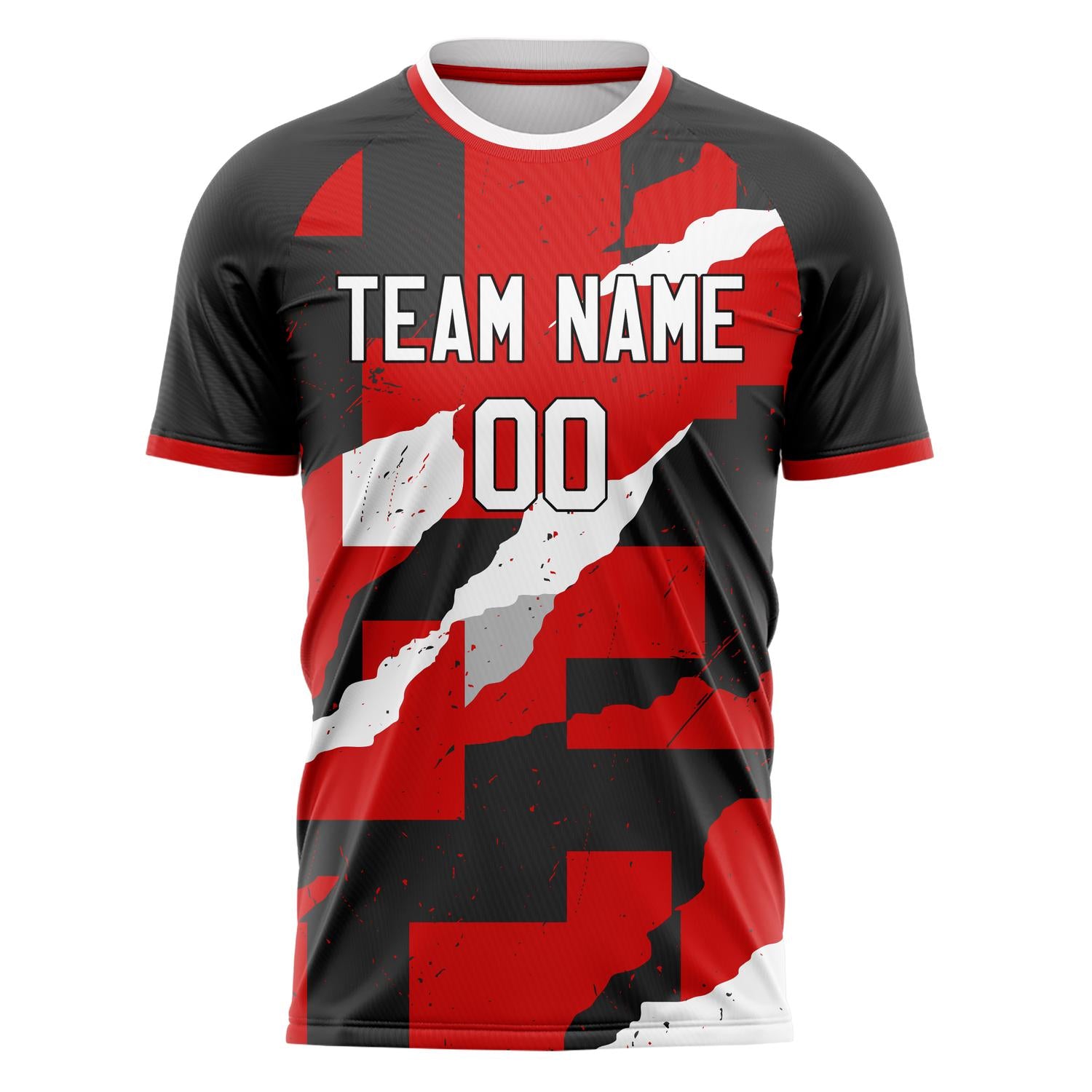 Custom Black Red Pattern Soccer Jersey