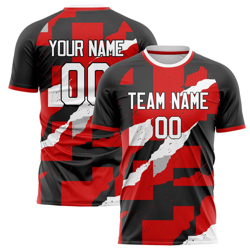 Custom Black Red Pattern Soccer Jersey FT02240809JC080