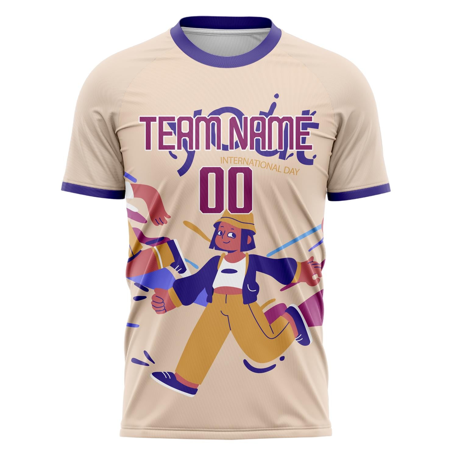 Custom Cream Purple Pattern Soccer Jersey