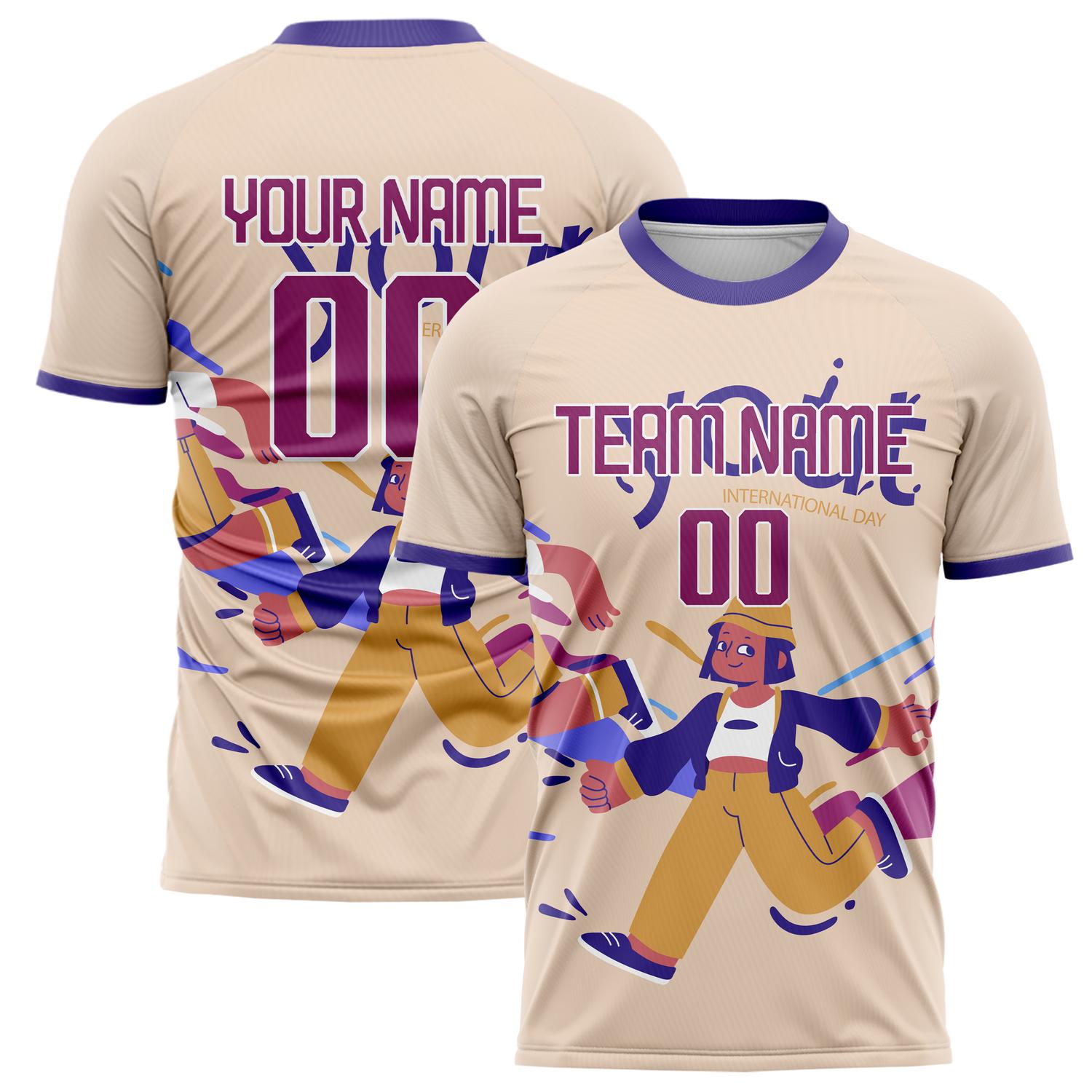 Custom Cream Purple Pattern Soccer Jersey FT02240809JC082