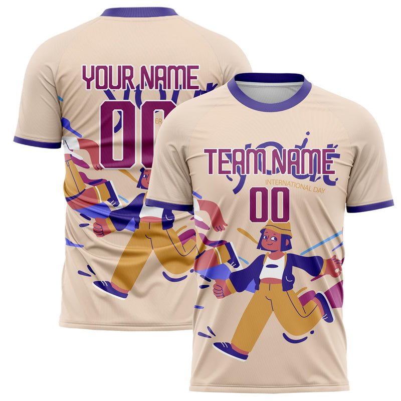 Custom Cream Purple Pattern Soccer Jersey FT02240809JC082