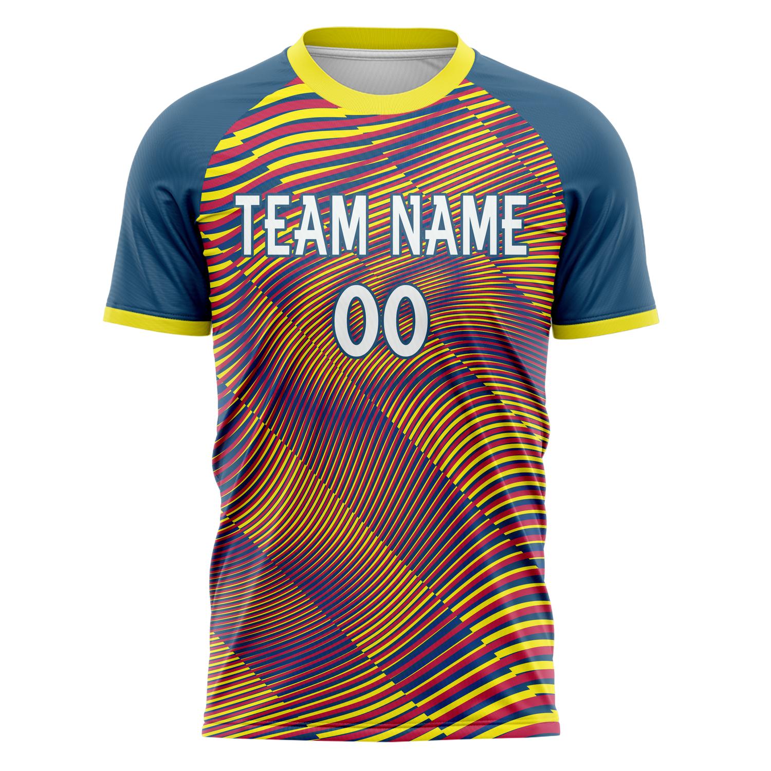 Custom Navy Yellow Pattern Soccer Jersey