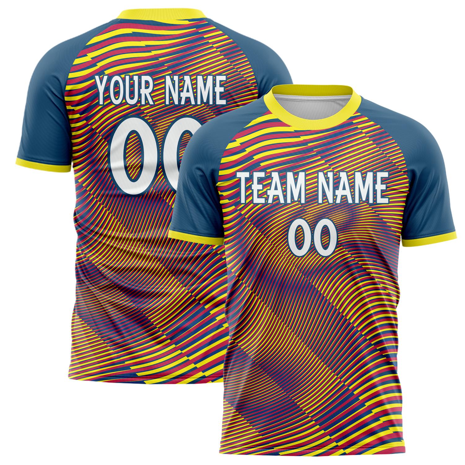 Custom Navy Yellow Pattern Soccer Jersey FT02240809JC084