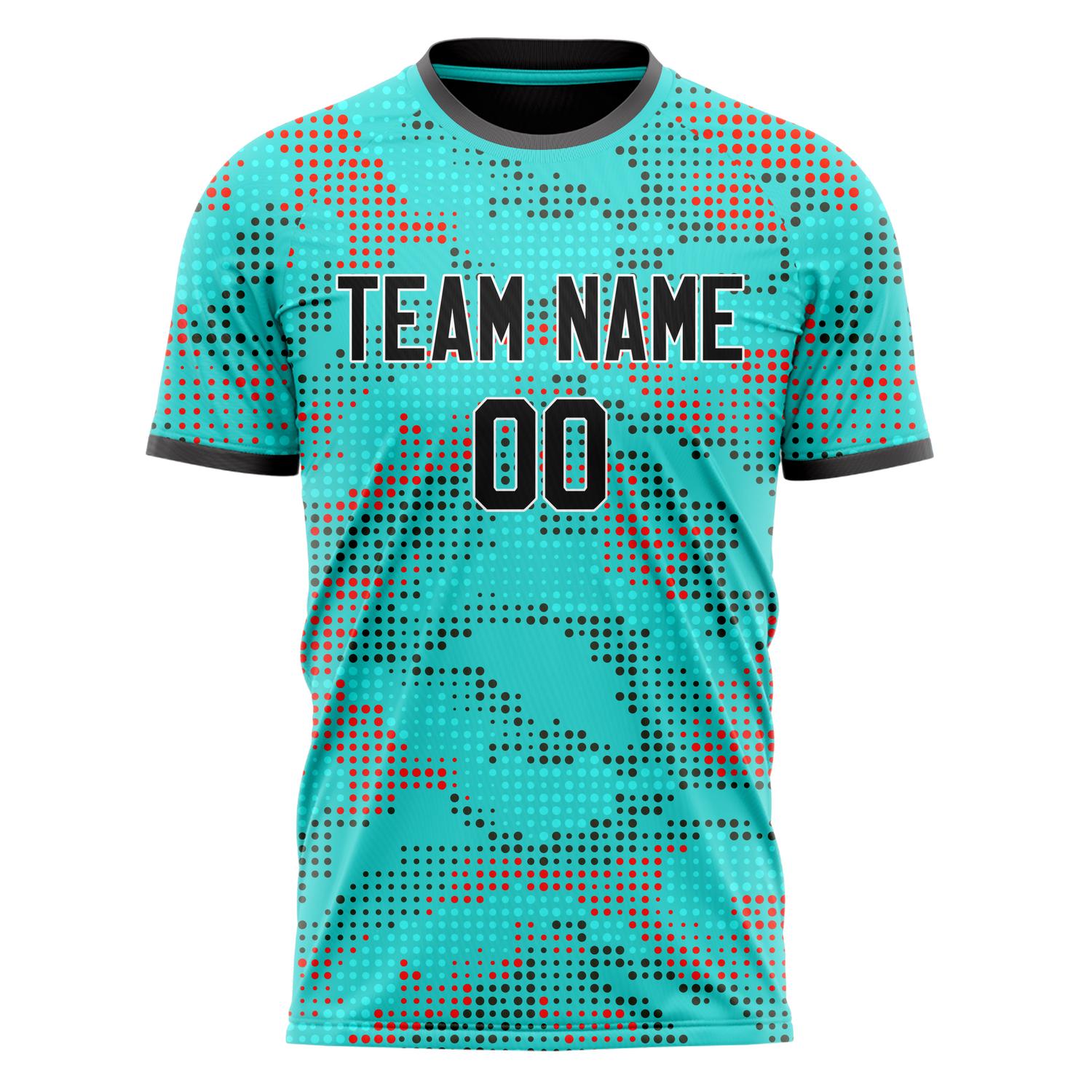 Custom Teal Black Pattern Soccer Jersey