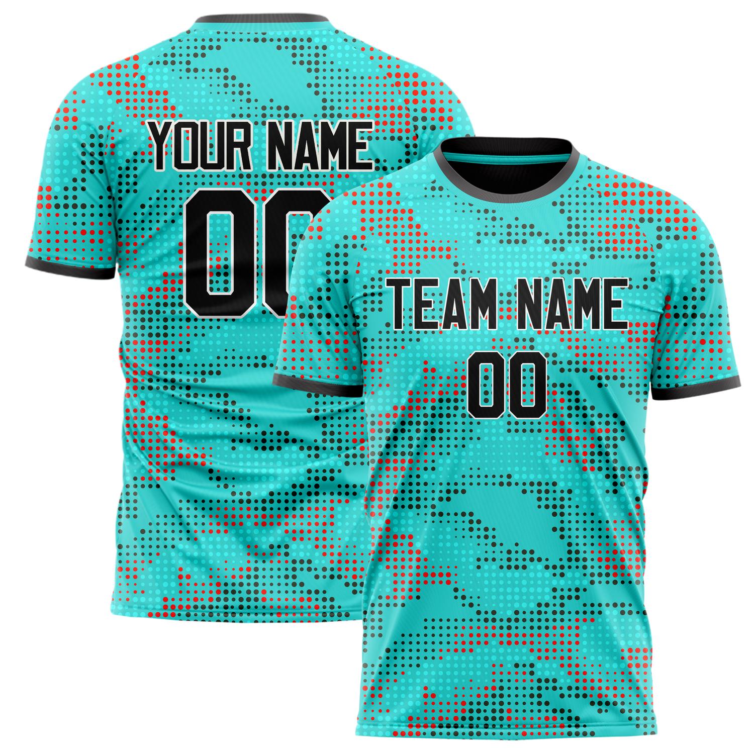 Custom Teal Black Pattern Soccer Jersey FT02240809JC087